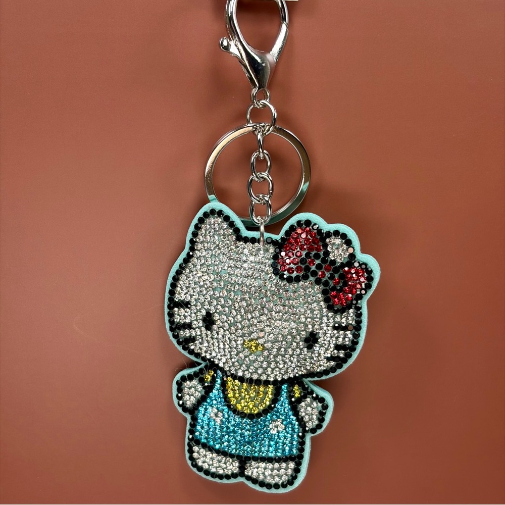 Bling Hello Kitty Keychain - Aqua & Red Accents
